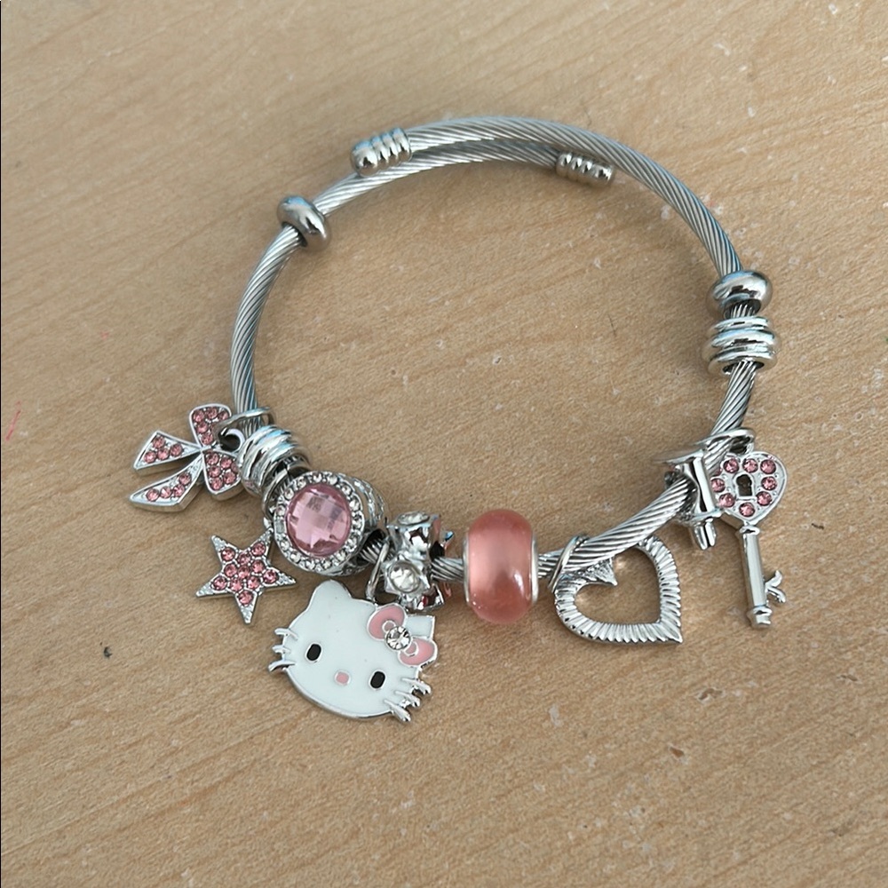 Silver Charm Bracelet with Pink Accents
